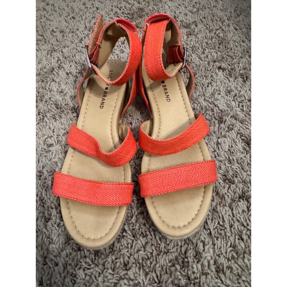 Lucky Brand Shoes - Lucky Brand Wensde Espadrille Wedge Sandals Coral Orange Ankle Strap Women's 7.5
